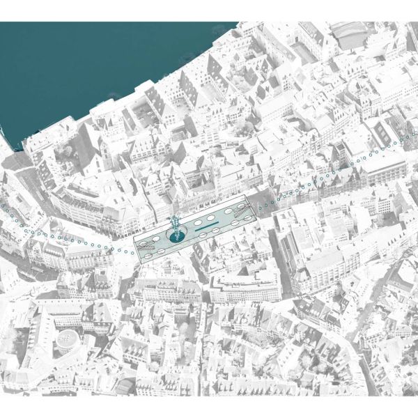 adh₂oC Marktplatz / Birsig-Tunnel: Unterirdisch präsenter Wasserlauf als Infrastruktur im Stadtraum – Lesbarkeit und punktuelle Aktivierung als Nature-based Solution.